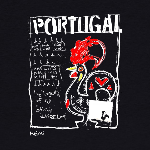 Portuguese Rooster Doodle White by Mijumi Doodles